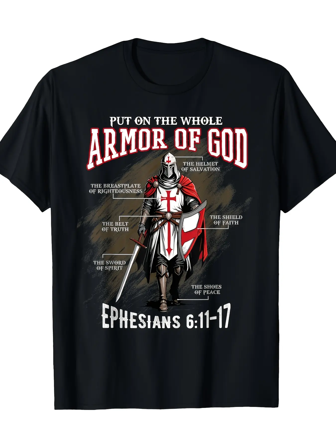 Ephesians 6_11-17 Full Armor of God Men'S And Unis unisex soft cotton short sleeve t shirt, vintage graphic casual tee for men women teens, perfect birthday holiday gift for camping travel gym daily street  wear