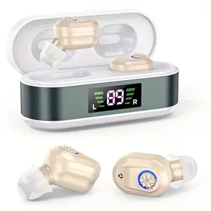 Hearing aids with noise reduction and volume control, artificial intelligence sound enhancement, 80 hours standby time, 20 hours playback time, comfortable fit, digital display, health earplugs, silicone soft package earplug set