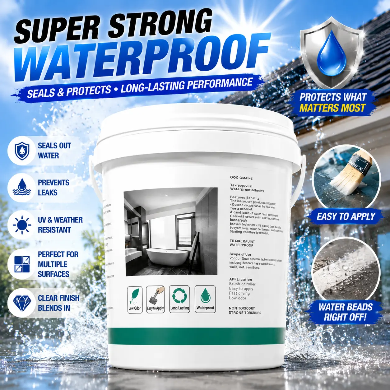 Transparent Waterproof Sealant Coating DIY Kit with Brush & Gloves, Anti-Mold Leak Repair for Roof, Basement, Garage, RV, Bathroom, Shower, Tile, Wall, Concrete & Stone