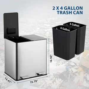 30L Dual Compartment Trash Can for Kitchen or Office - Stainless Steel, Step Pedal, Soft-Close Lid, Removable Inner Buckets, Fingerprint Resistant, Large 2x4 Gallon Garbage & Recycling Bin