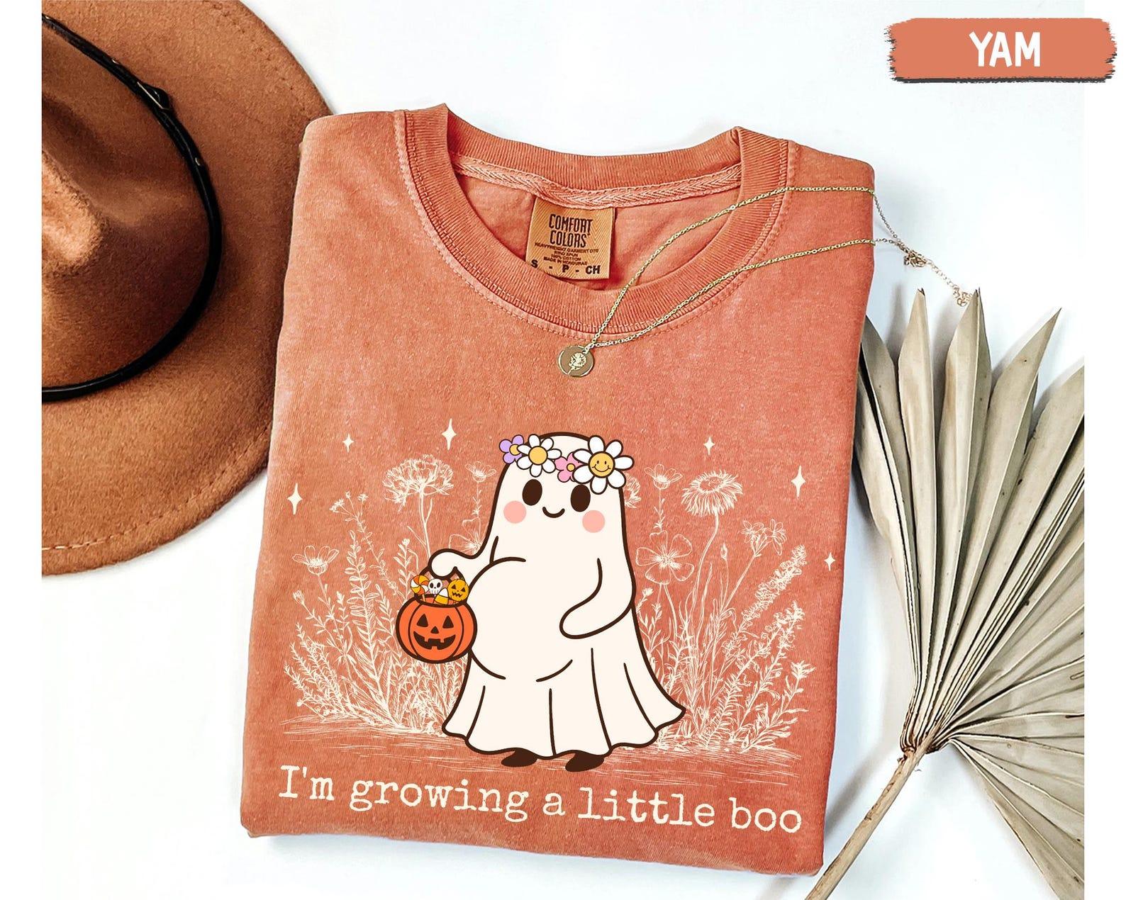 Comfort Colors Halloween Maternity TShirt, Growing A Little Boo, Funny Pregnancy Announcement 2025 Shirt, Spooky Pregnant Costume, New Mommy