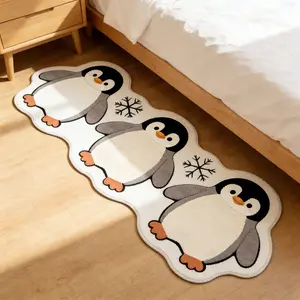 Cute Cartoon Penguin Wave Pattern Long Area Rug, Soft and Washable Carpet for Living Room and Bedroom, Trendy Style Home Decor Rugs
