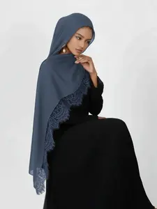 Long Lace Trim Solid Color Outdoor Women's Headscarf Shawl Scarf Spring Summer Daily Wear Fashion Accessory Birthday Gift