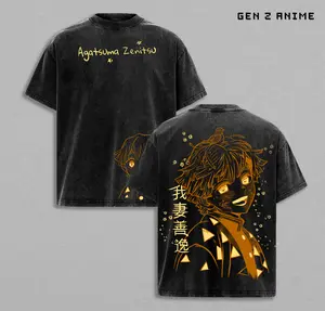 Zenitsu  Agatsuma Tee Demon Slayer Anime T-Shirt Hoodie Vintage Washed Oversized Heavy Cotton Unisex Streetwear Graphic Tee Gift for Anime Fans