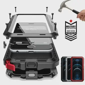 Military Grade Metal Smartphone Casing for iPhone 17 Air, 16 Pro Max - IP54 Waterproof Heavy Duty Armor, Built-in Gorilla Glass Screen Protector, Full Body Shockproof Rugged Cellphone Device Accessory