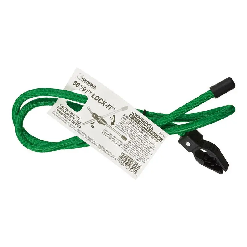 212 MAIN Keeper 8865628 Lock-It Adjustable Green Bungee Cord - 36 in., Stainless Steel Hook, Home Hardware Fastener, Houseware, All Seasons, Pack of 24