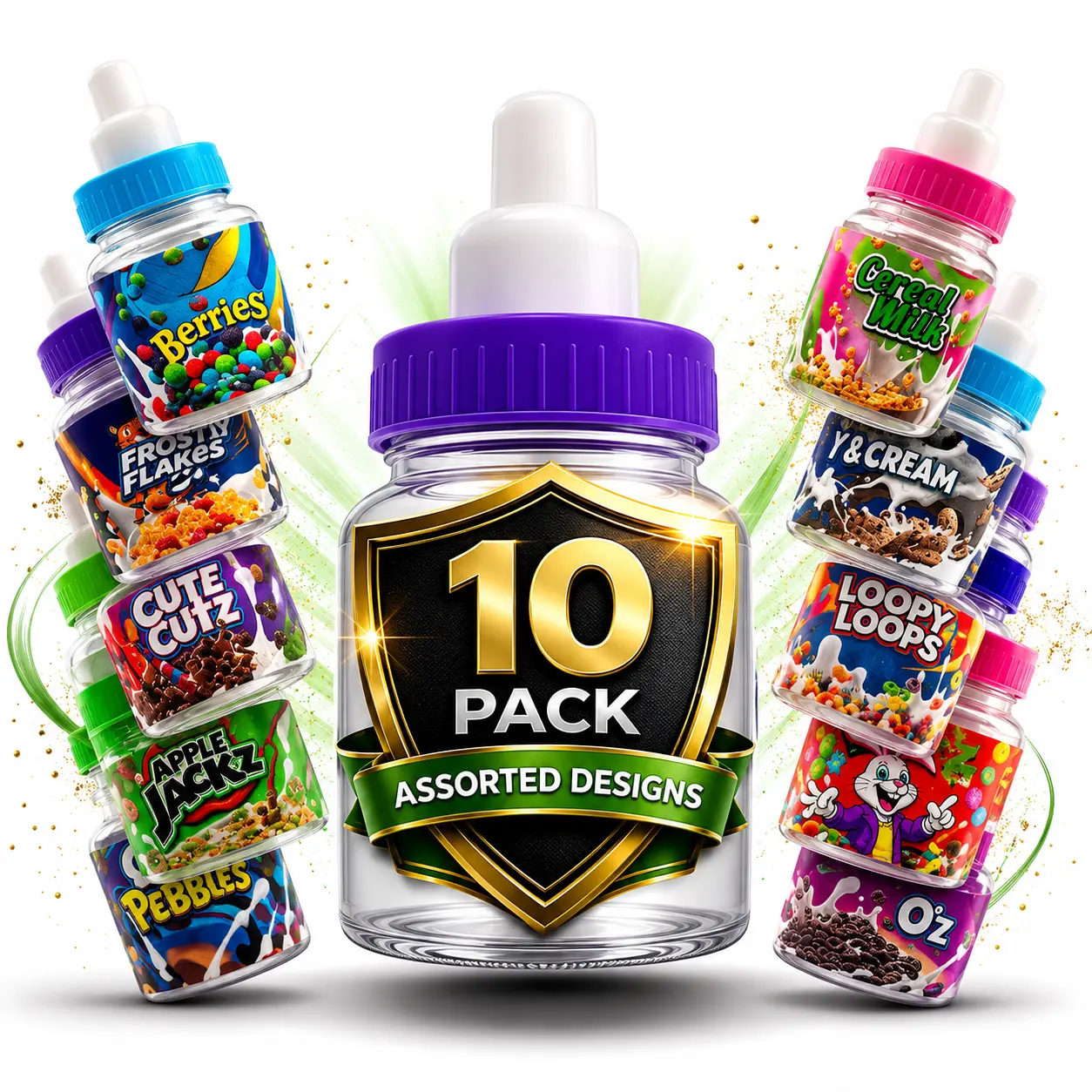 10 Pack Bottle Style Plastic Storage Containers – Assorted Designs
