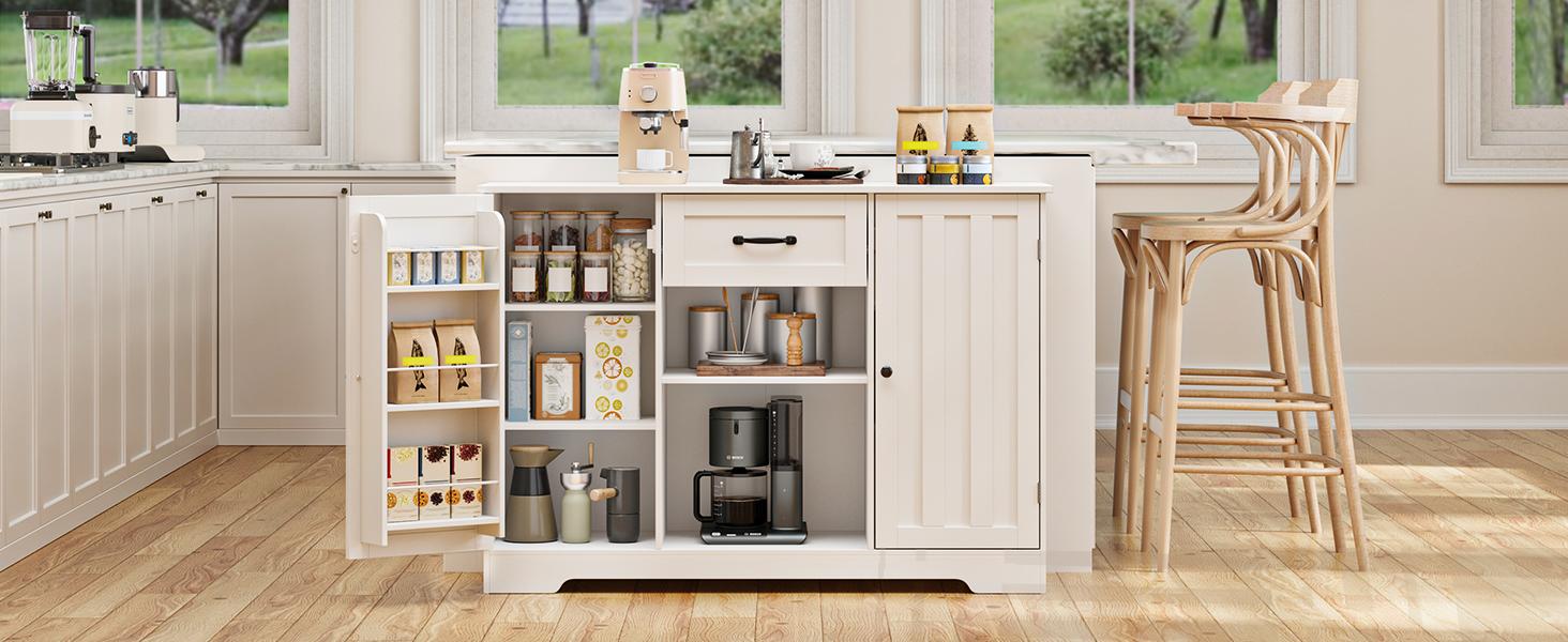 Gizoon 45” Kitchen Sideboard Buffet Cabinet with Storage Coffee Bar Cabinet with Drawer Kitchen Pantry Storage with Door and Shelves for Bathroom and Living Room