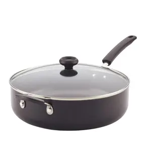 Easy Clean 6 Quart Aluminum Nonstick Covered Jumbo Cooker Chef's Pan with Helper Handle, Black