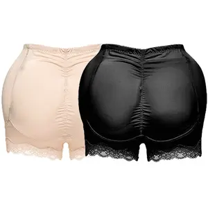 Plus Size Women Lace Butt Lifter Shapewear Panties With Removable Hips Pads, Butt & Hip Padded Body Shaper Boyshort Underwear For Hip Lifting