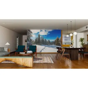 Road in Snow-Covered Forest Wall Mural