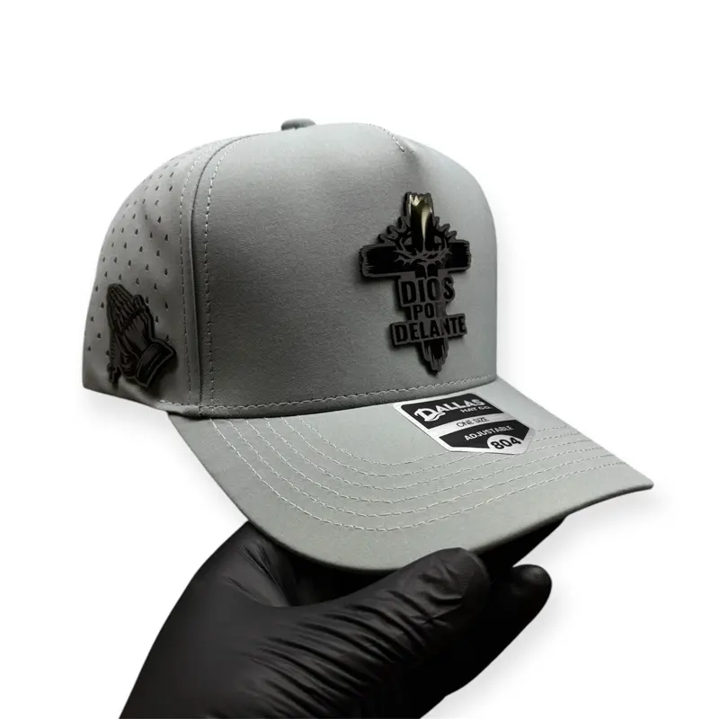 Adjustable Snapback Cap for Men & Women, Gray Polyester-Acrylic Casual Daily Baseball Cap with "Dios Por Delante" Faith Logo and Side Patch, Embroidered Logo, Fashion