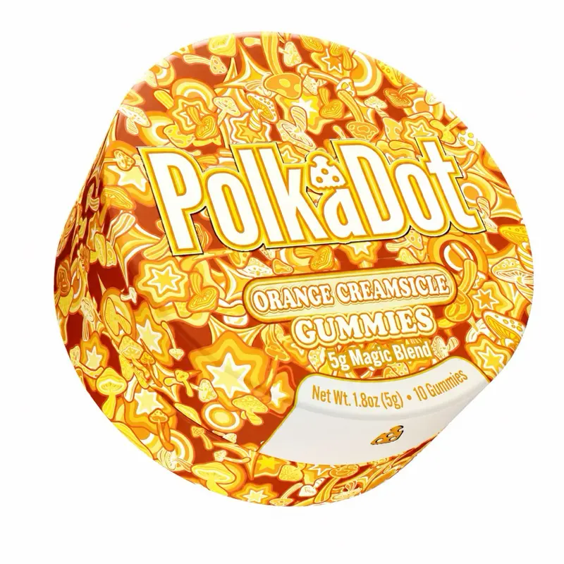 Polkadot Orange Creamsicle Gummies, 10 Count, High Potency Plant-Based Mushroom Gummies, Soft Chewy Gummies, 100% Organic Ingredients, High-Quality Formula, Freshness-Sealed, Secure Reusable Metal Tin, Travel-Friendly Packaging, Proudly Made in USA