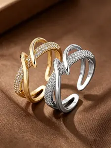 2 Pcs irregular zircon ring, adjustable open ring, copper finger ring, cubic zirconia ring, women fashion ring, wedding banquet jewelry, daily wear ring, all season accessories