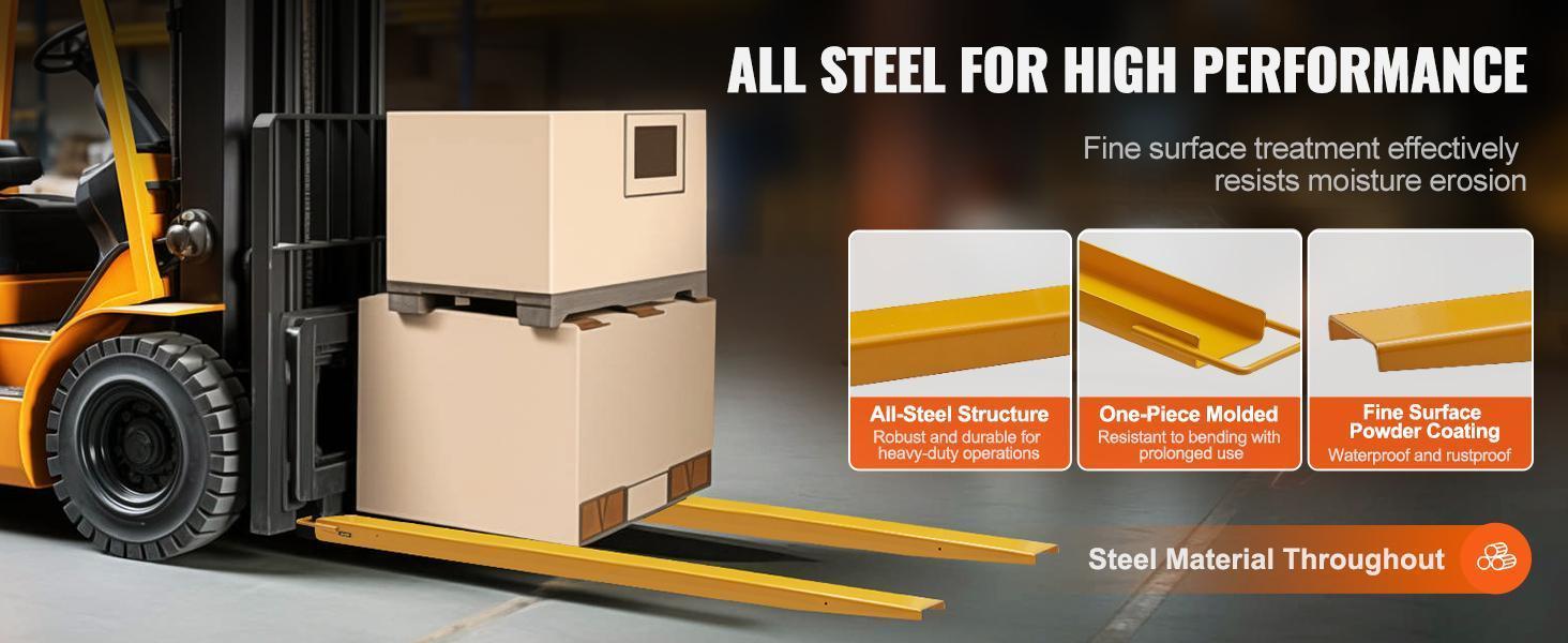 VEVOR Pallet Fork Extensions, TikTokShopBlackFriday, Max, 96" Length 6.5" Width, Heavy Duty Carbon Steel Fork Extensions for Forklifts, 1 Pair Forklift Extensions, Industrial Forklift Fork Attachments for Forklift Truck