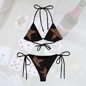 Leopard Print Star Black String Bikini Set - Stylish Design with Bold Patterns & Comfortable Fit for Beach & Pool