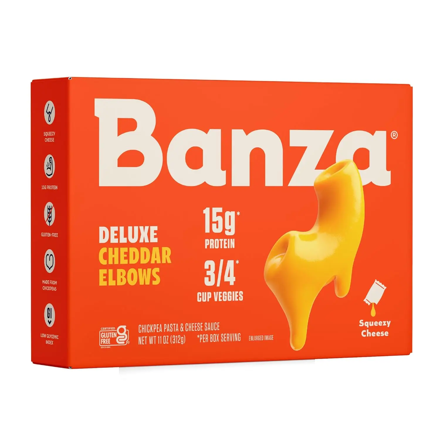 Banza Deluxe Elbows Mac & Cheese with Creamy Cheddar 11 oz, High Protein Gluten Free Pasta, Lower Carb Macaroni & Cheese, Quick Family Meal