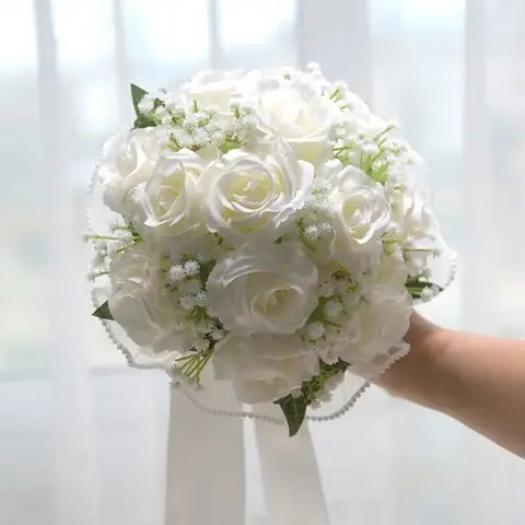 Artificial Rose Bouquet, 1 Count Romantic Faux Rose Flower Bouquet, Decorative Flowers for Wedding & Engagement, Birthday Gift & Photography Prop, Faux Roses Bouquet, Decoration Bouquet, Artificial Flower Decorations, Decorative Florals