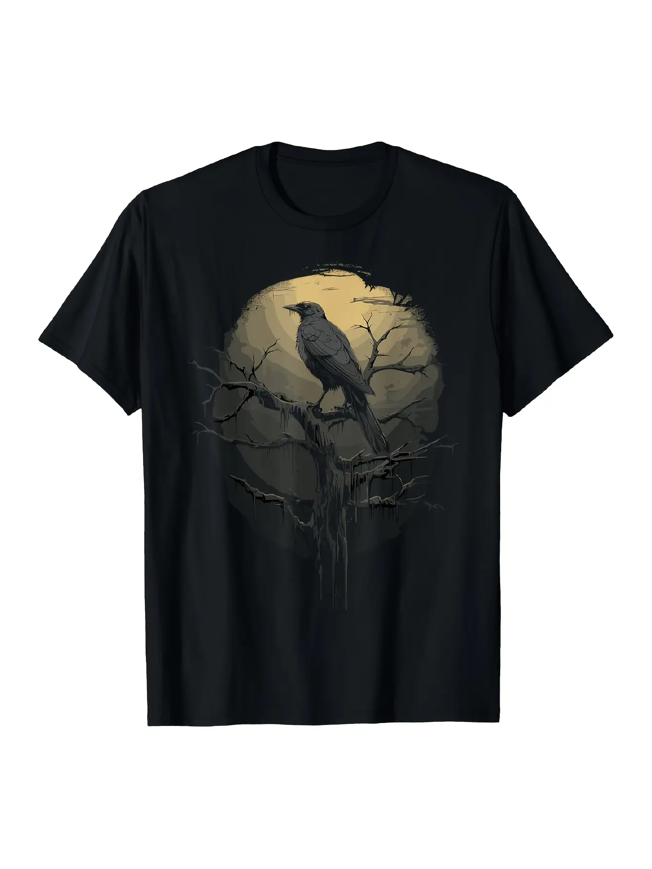 Men'S  Women'S Gothic crow raven bird graphic T-Sh unisex soft cotton short sleeve t shirt, vintage graphic casual tee for men women teens, perfect birthday holiday gift for camping travel gym daily street  wear