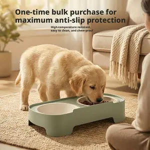 Pet Dual Bowl Eco-Friendly Cat Food Dish, Dog Water Feeding Bowl, Anti-Tip Design, Protects Cervical Vertebrae, Prevents Spills