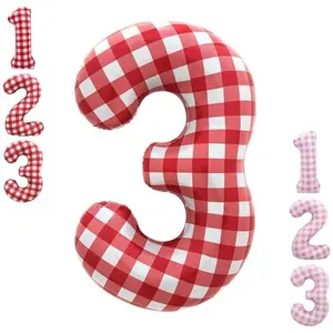 40 Inch Red Gingham Number 3 Balloon | Large Foil Checkered Balloon for Baby Girls 3rd Birthday Party Decorations Red 3 Balloon