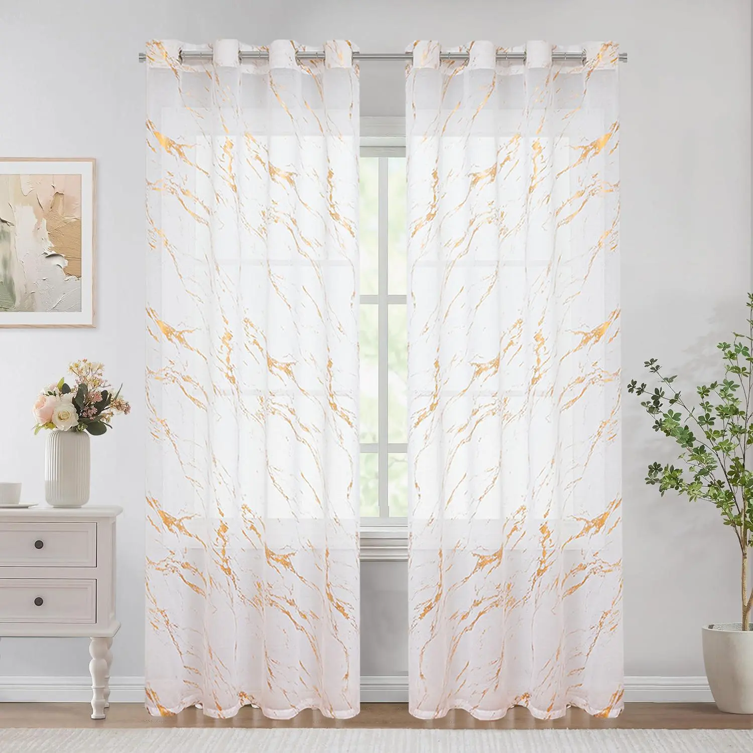 Marble Pattern Curtain, 2 Counts Modern Simple Thermal Insulated Curtain, Window Drapes for Home Living Room Bedroom Decor, Home Decoration Curtain