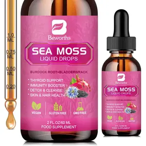 BEWANTS Sea Moss Liquid Drops - Organic Irish Sea Moss with Black Seed Oil, Ashwagandha, Soursop, Bladderwrack, Burdock Root, Elderberry, Turmeric | Seamoss for Immune Support, Energy, Hair & Digestion -Vegan, 30-Day Supply