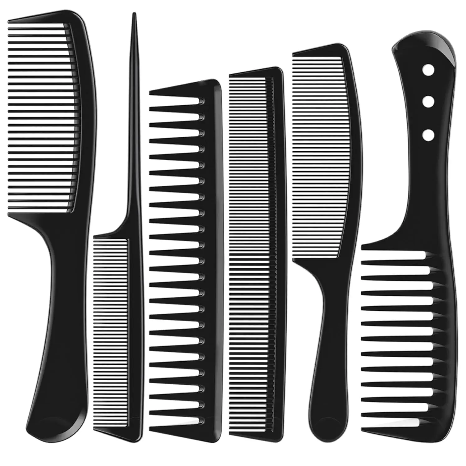 Hair Comb Set Black 6 PCS Durable Wide and Fine Tooth Rat Tail Hair Barber Comb Women & Man Professional Combs