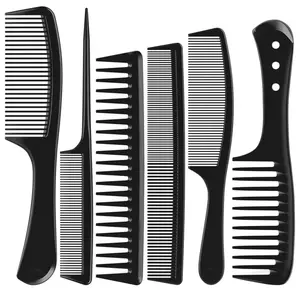 Hair Comb Set Black 6 PCS Durable Wide and Fine Tooth Rat Tail Hair Barber Comb Women & Man Professional Combs