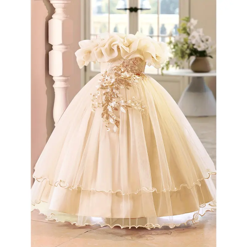 slim fit dress slacks Luxurious Baby Girl Pageant Gold Sequined Birthday Princess Dress – marryshe