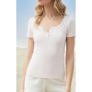 John Galt Women's Pink Zelly Ribbed Short Sleeve Top