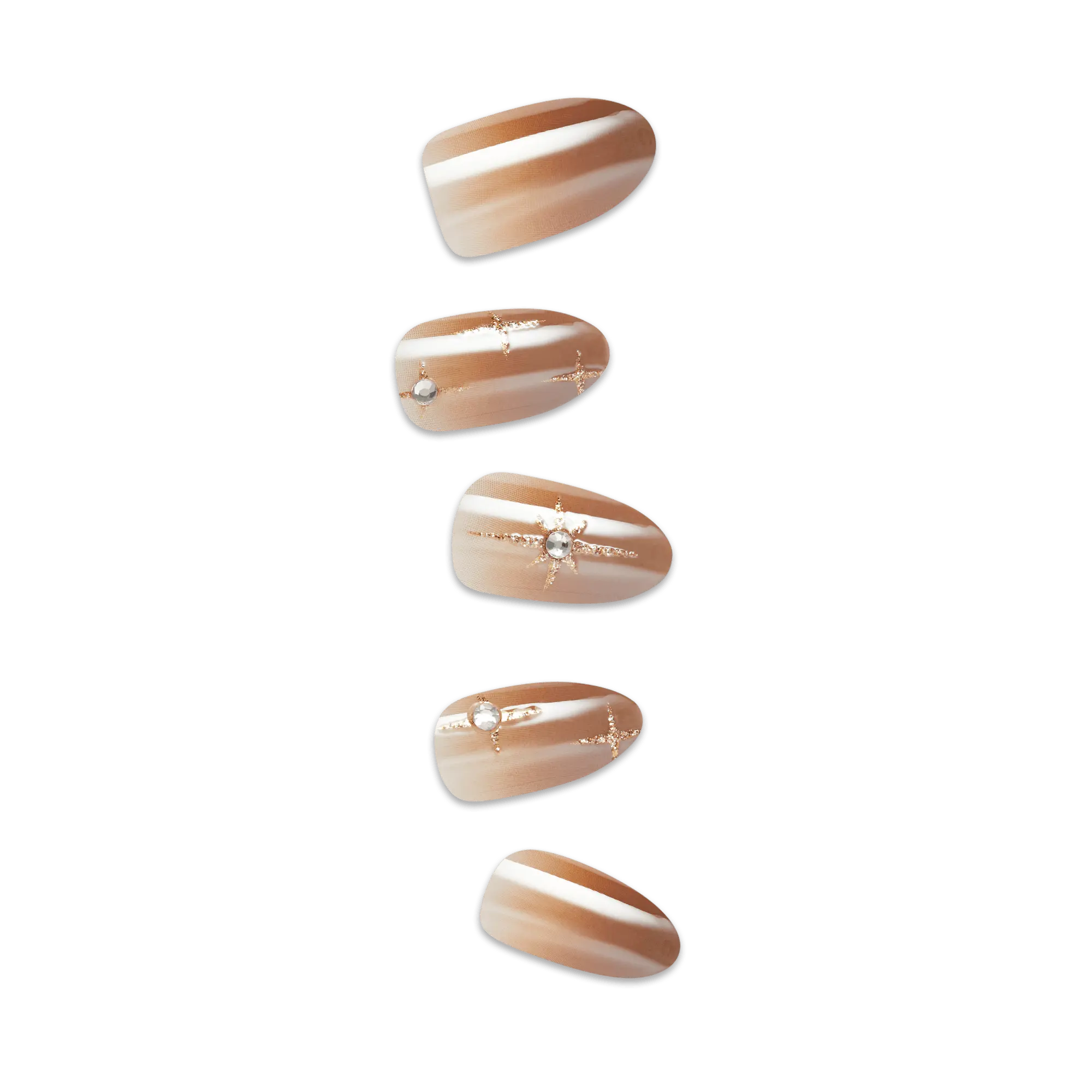Impress Design No Glue Fake Press On Nails - Crisp | 3D & Jewel Design, Brown, Medium, Almond, Manicure