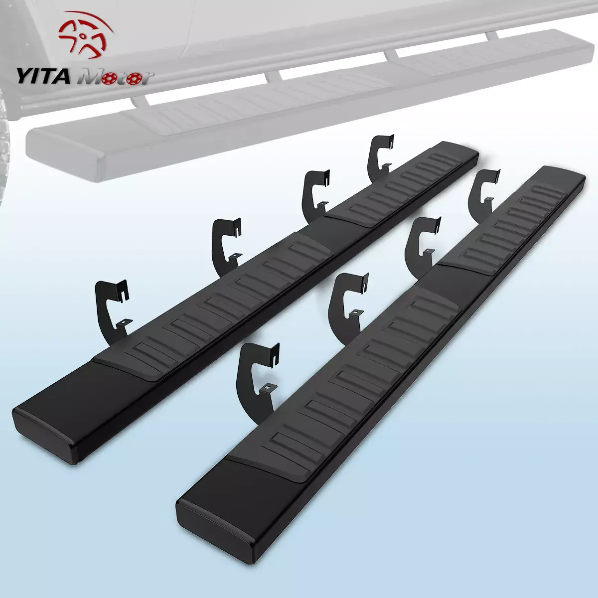 Running Boards 6 inches OE Style Aluminum Side Steps, Nerf Bars, Compatible with 2007-2018 Chevy Silverado/GMC Sierra 1500 & 2007-2019 2500HD/3500HD Crew Cab (Gas Engine ONLY), Black Parts Heavy Duty