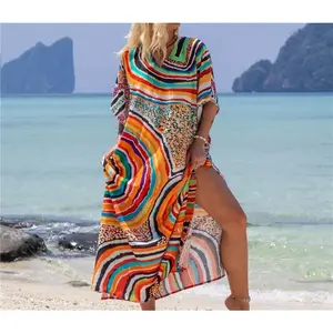 Colorful Printed Beach Smock Loose Robe Style Holiday Sunscreen Bikini Smock