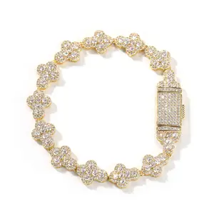 [LUMI70] Iced out Cross Flower Hiphop Bracelet AAAAA+ CZ Cuban Link Chain for Men & Women (Unisex), Bracelet for Men, Jewelry for Men