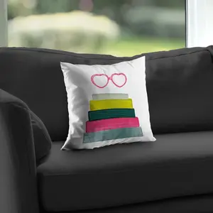 360 Stand 14x14 in. Poly Twill Weave Heart Shape Glasses & Books Throw Pillow - Love Reading Themed, Whimsical Home Decor with Soft Insert