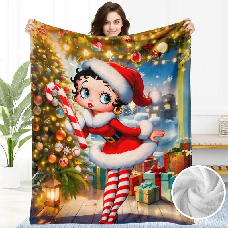 Betty Boop Flannel Soft Blanket - Cute Graphic Illustrated Character Blanket, All-Season Cozy Throw for Women, Home Decoration, Women's Comfort Accessory, Ideal Birthday Holiday Gift, Graphic Character Blankets, Illustrated Character Blankets