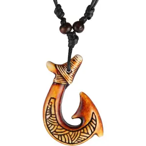 Men's and Women's Hawaiian Fish Hook Pendant Hemp Rope Chain-Maori Tribal Necklace