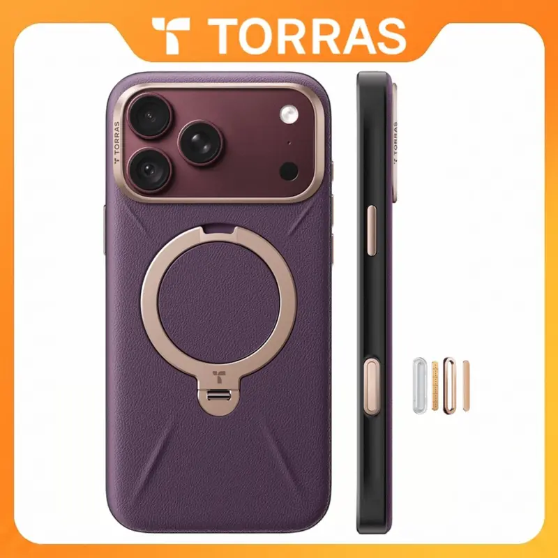 TORRAS iPhone 18 Pro Max VegSkin Leather Case with 360° Magnetic Rotating Stand, MagSafe Compatible, Organic Silicone Nappa-Texture, Slim Shockproof 4X MIL-STD Protection, Microfiber Lining, Burgundy Purple
