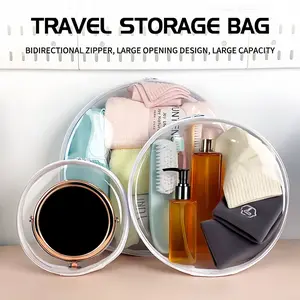 Zipper Transparent Round Hard Shell Storage Bag, Large Capacity Travel Makeup Organizer Box, Portable Pet Cosmetic & Toy Holder
