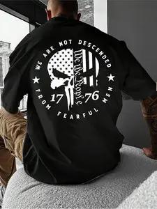 We Are Not Descended From Fearful Men T-shirt, We The People 1776 Skull Flag Printed T-shirt, Skull Usa Flag Shirt