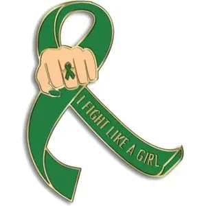 I Fight Like a Girl Fist Awareness Ribbon Lapel Pin - Emerald Green