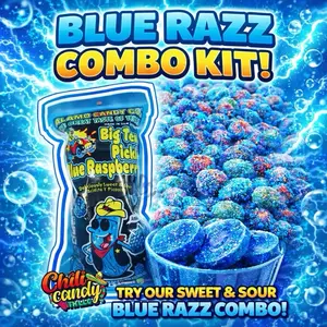 Viral Blue Razz Combo Kit | 2oz bag of Sour Blue Razz Gushers + Blue Raspberry Pickle Slices Snack Treat Candy Tasty kit