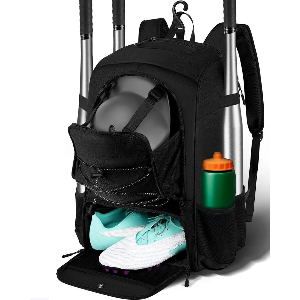 Baseball Bag, Baseball Backpack with Helmet Shoes Bag for Youth, Adult, Lightweight Softball Bag with Fence Hook Hold TBall Bat, Baseball Glove, Helmet, Caps, All Gear