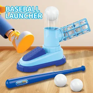 Automatic Baseball Launcher Toy, 1 Set Foot-operated Baseball Launcher Toy with 3 Soft Baseballs & 1 Bat, Outdoor Sports Toy for Boys & Girls