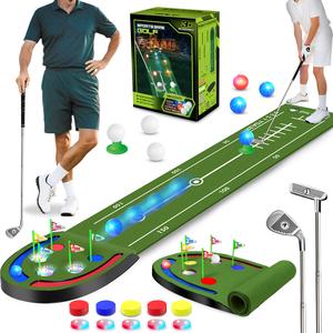 VATOS Golf Putting Mat Indoor for Kids - Golf Game Set with LED Balls, Glow Cups, Irons & Putters, Portable Putting Green Outdoor for Home Backyard Office Party, Golfing Gifts for Kids 6-14