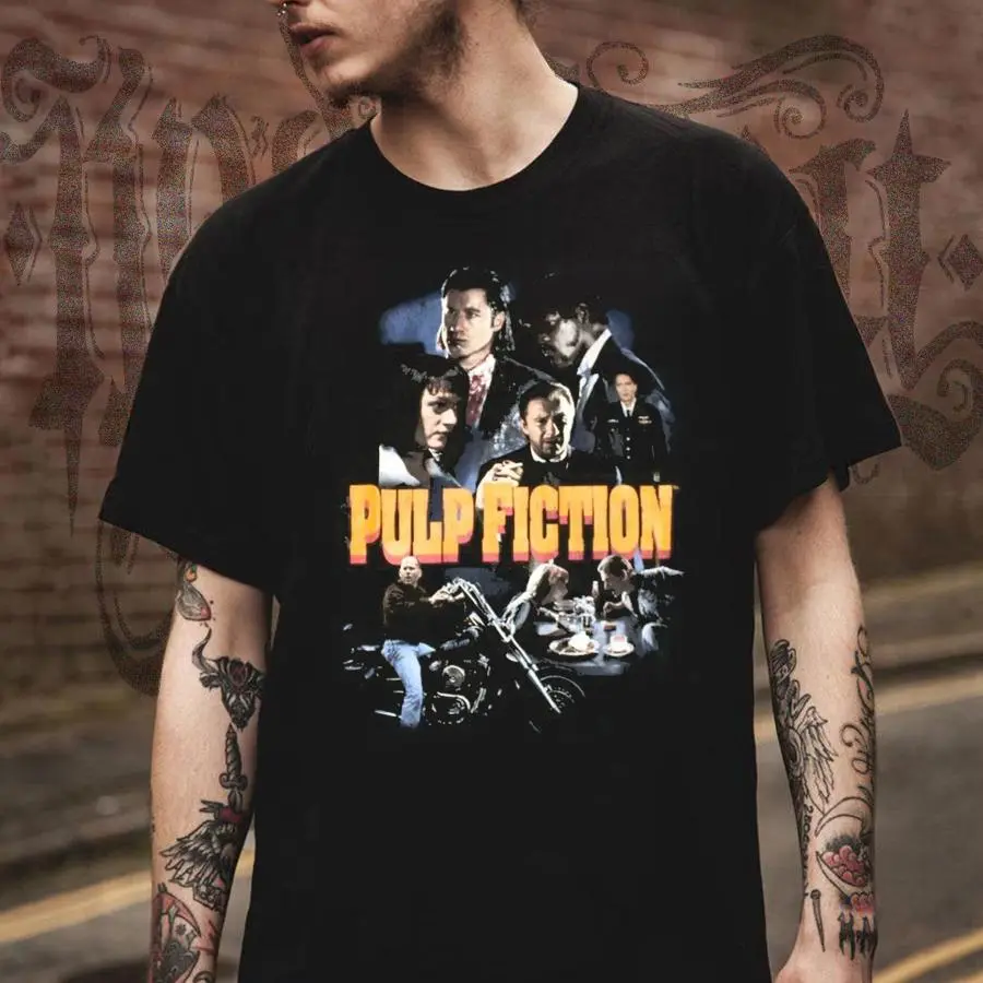 PULP FICTION Graphic Tee BRUCE WILLIS SAMUEL L. JACKSON Black T-Shirt HGC04803