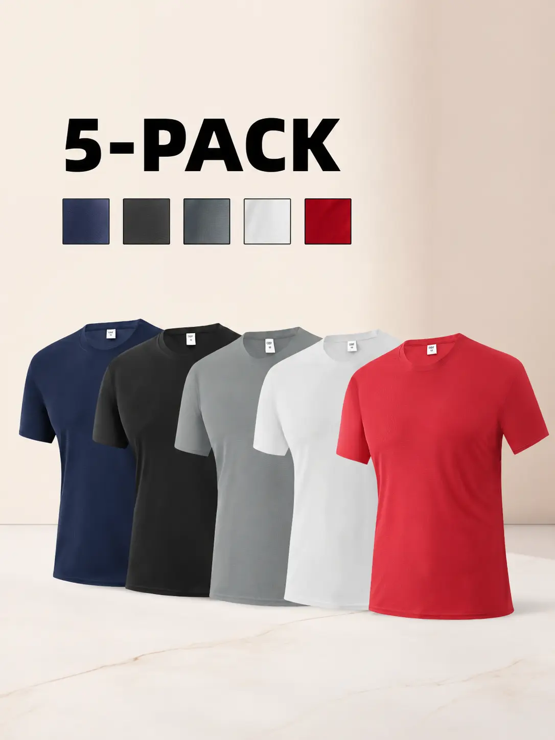 Men's 5-Piece Polyester Athleisure Sports Activewear Set - Lightweight, Sweat-Wicking Micro-Stretch Short Sleeve Tops, Breathable, Sweat-Absorbing for Football, Badminton, Male Mens Clothing, Sports Breathable Outfits (Note: Size Up)