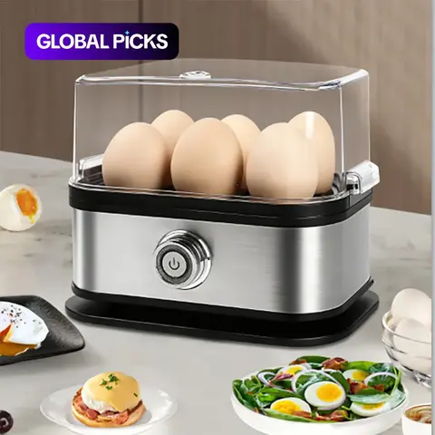 Electric Egg Cooker with 6-Egg Capacity, Stainless Steel Egg Boiler & Steamer for Hard-, Medium- & Soft-Boiled Eggs, Ideal Housewarming Gift, Easy Egg Cooker #GLOBAL PICKS