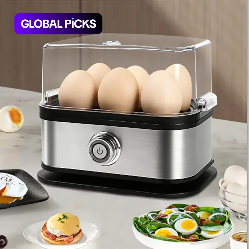 Electric Egg Cooker with 6-Egg Capacity, Stainless Steel Egg Boiler & Steamer for Hard-, Medium- & Soft-Boiled Eggs, Ideal Housewarming Gift, Easy Egg Cooker #GLOBAL PICKS
